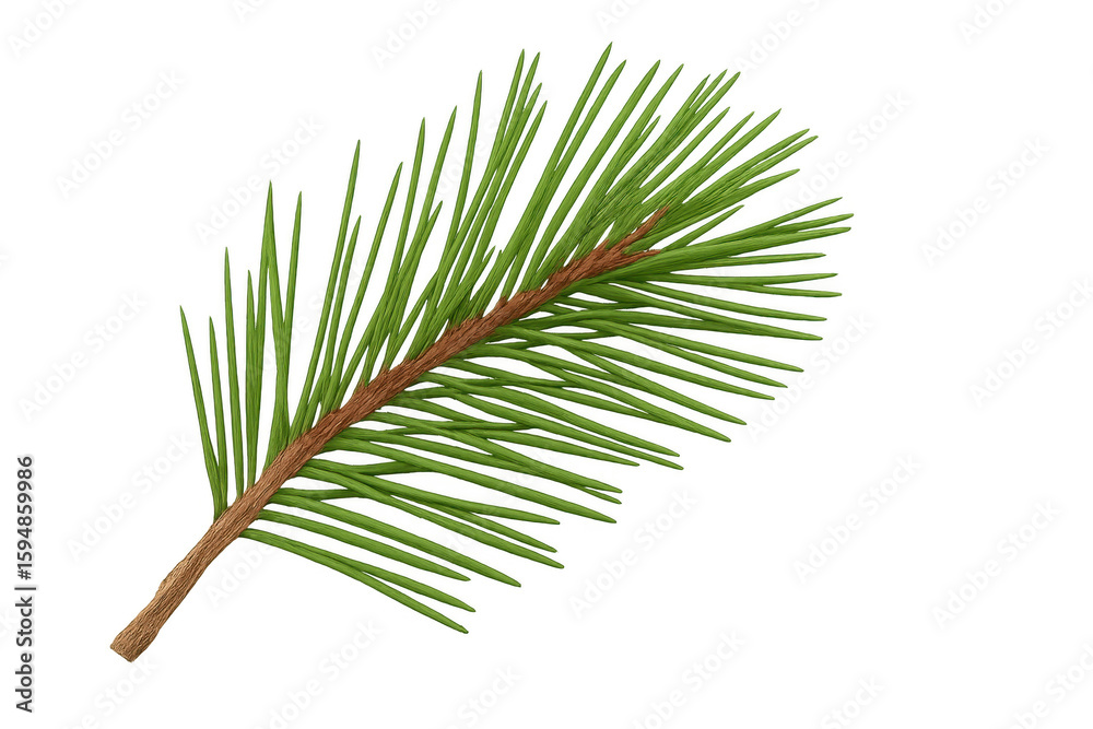Poster realistic 3d rendering of verdant pine branch displaying intricate needles, isolated on transparent 