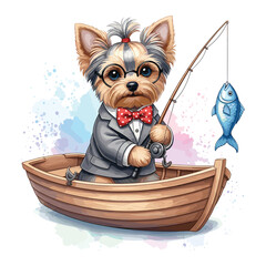 Yorkie Fishing Boat Watercolor Sublimation