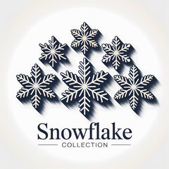 Elegant Snowflake Collection: Six stylized snowflakes, minimalist design, subtle shadows, winter theme, perfect for holiday cards, branding, and winter-themed projects.
