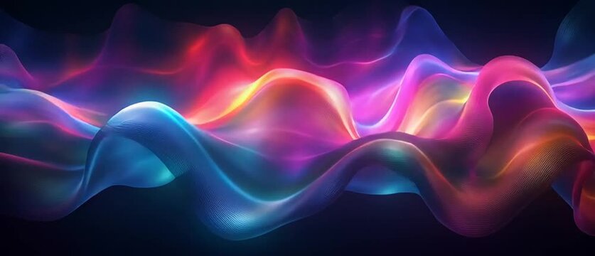 Illustration Abstraite de Lignes N&eacute;on Fluides et Lumineuses sur Fond Sombre
