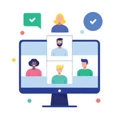 Remote team daily standup flat design scene isolated on transparent background