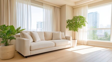 Home, house, indoors, living room, room, interior. View of living room in home.