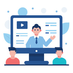 Virtual seminar or business training concept with abstract elements isolated on transparent background