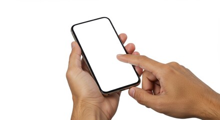 Hand using smartphone isolated on white background