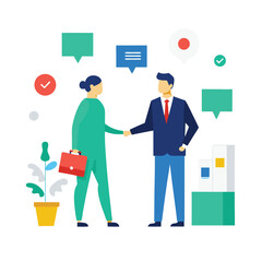 Flat vector artwork of a business networking event isolated on transparent background