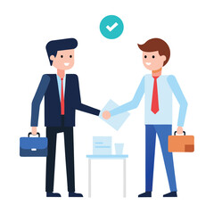 Two businessmen shaking hands in negotiation isolated on transparent background