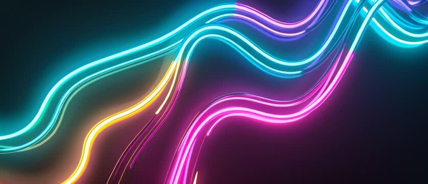 Illustration Abstraite de Lignes N&eacute;on Fluides et Lumineuses sur Fond Sombre