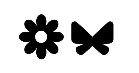 Simple Black Flower and Butterfly Icons: Minimalist Design