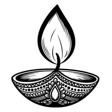 black and white diya lamp clip art preview