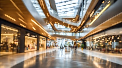 Fototapeta premium Blurry image capturing interior of a modern shopping center