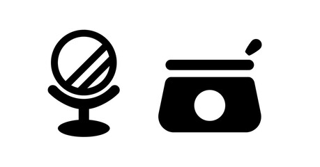 Modern minimalist black and white icons: vanity mirror and cream jar.