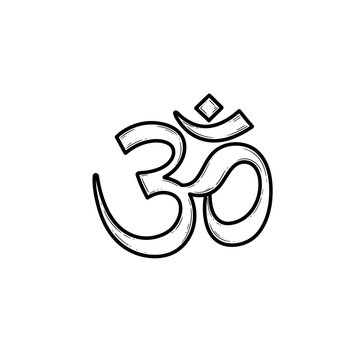 Outline drawing of the om symbol on white background silhouette