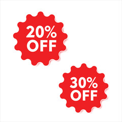 Discount sale Tags Vector Set of 20% off , 30%  vector design on white background	