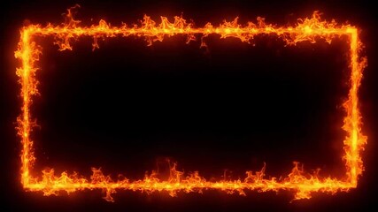 Fiery frame animation with dynamic flames creating a vibrant and attention-grabbing rectangular border effect on black - Powered by Adobe