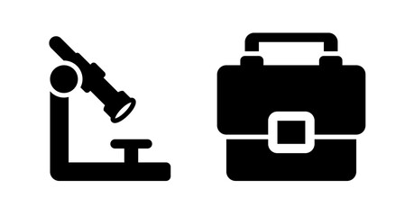 Simple Black Icons: Microscope and Briefcase, Research, Science, Business