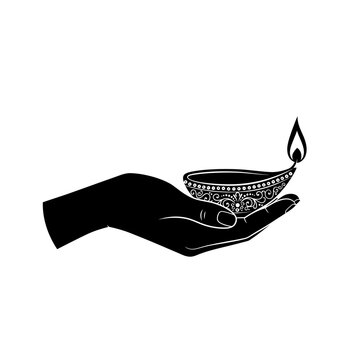 hand holding diya lamp silhouette clip art preview