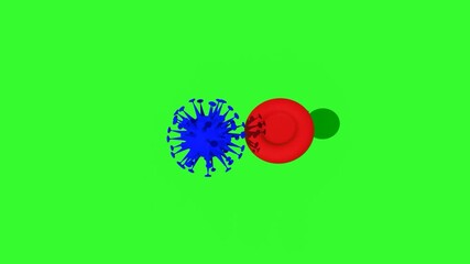 Microscopic 3D rendering of a blue virus approaching a red blood cell on green screen. Suitable for medical, scientific, and health education content for compositing. - Powered by Adobe