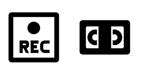 Bold Black Record and VHS Icons: Simple Minimalist Design
