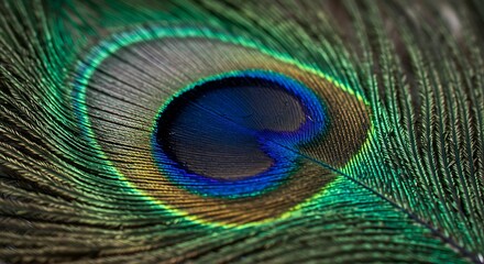 Obraz premium Close up macro shot of a vibrant peacock feather eye detail