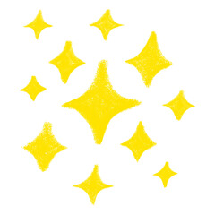 Yellow sparkles on transparent background. Hand drawn light flare illustration. Freehand star sparks graphic element.