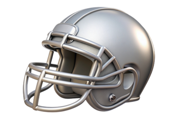 Silver american football helmet with metal facemask isolated on transparent background