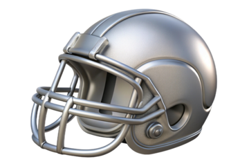 Silver american football helmet with metal face mask isolated on transparent background