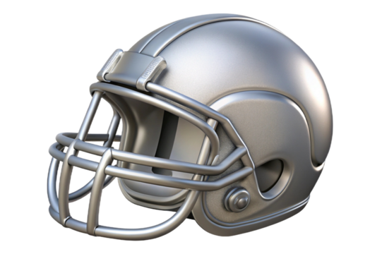 Silver american football helmet with metal face mask isolated on transparent background