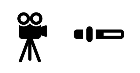 Filmmaking icons: vintage movie camera and modern audio plug-in.