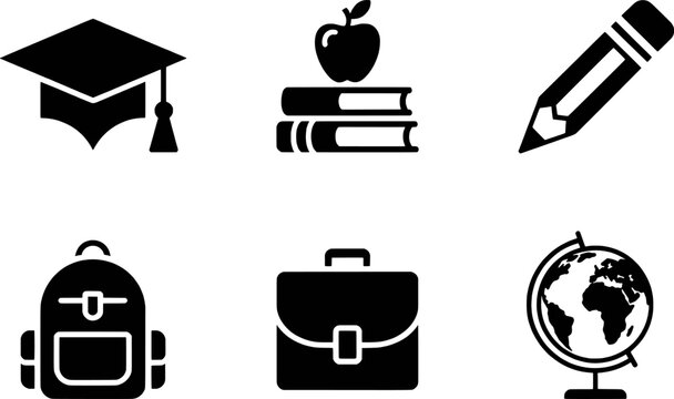Graduation cap books apple pencil backpack briefcase globe icons vector