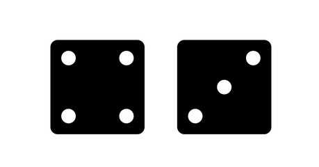 Two Black Dice Icons: Four and Three, Simple Minimalist Design, Vector Illustration