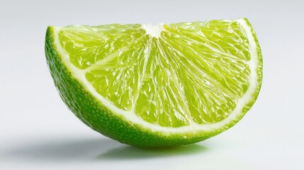 Isolated slice of green lime on a pure white surface