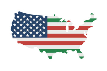 United states map silhouette featuring american flag design elements