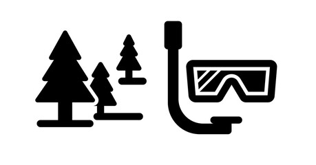 Snorkeling Icon: Simple Black Silhouette of Diving Mask and Pine Trees