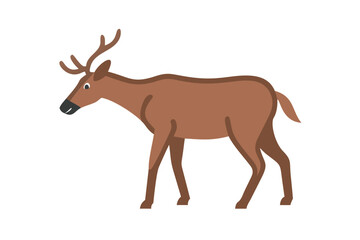 Fototapeta premium A simple flat illustration of a brown deer with antlers on a black background