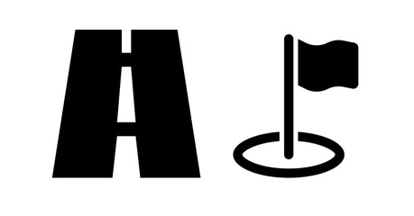 Bold Black Icon: Road Ahead Destination Flag Marker Simple Minimalist Design