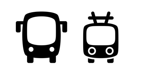 Simple Black Icons: Bus and Trolleybus Public Transportation Symbols