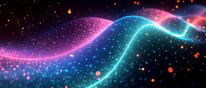Illustration Abstraite de Lignes N&eacute;on Fluides et Lumineuses sur Fond Sombre