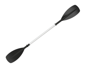 Single black blade kayak paddle with ergonomic handle isolated on white background
