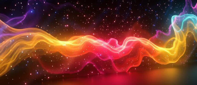 Illustration Abstraite de Lignes N&eacute;on Fluides et Lumineuses sur Fond Sombre