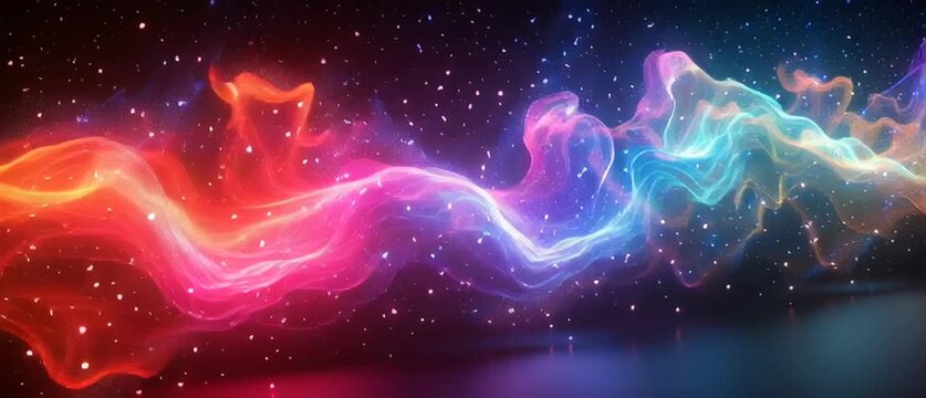 Illustration Abstraite de Lignes N&eacute;on Fluides et Lumineuses sur Fond Sombre