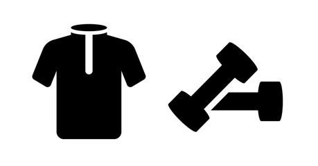 Simple Black Icon Graphic: Fitness Apparel and Dumbbells, Minimalist Style, Strong Mood