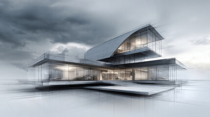 Fototapeta premium A sketch of a modern building architectural design