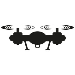 Drone flight icon. Aerial surveillance symbol. Vector tech graphic. Black silhouette design.