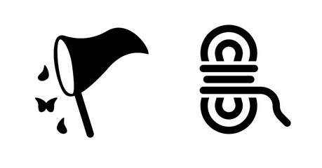 Bold Black Icons: Butterfly Net and Coiled Rope, Simple Minimalist Design, Catch and Bind Concept