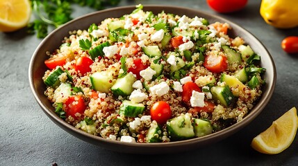 Quinoa Salad with Cucumber, Tomato, and Feta Cheese