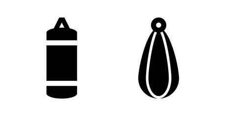 Heavy Bag and Speed Bag Icons: Fitness, Boxing, Workout, Gym, Silhouette, Vector Graphics
