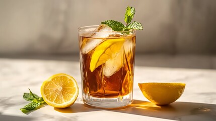Fototapeta premium Refreshing Iced Tea with Lemon and Mint Garnish