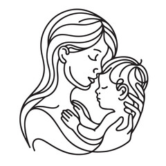 Mother and Child Embrace Line Art Illustration