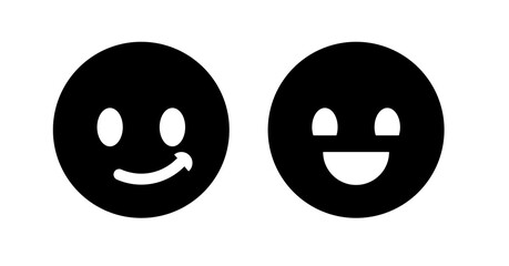 Simple Black and White Minimalist Smiley Face Emoticon Icons Set