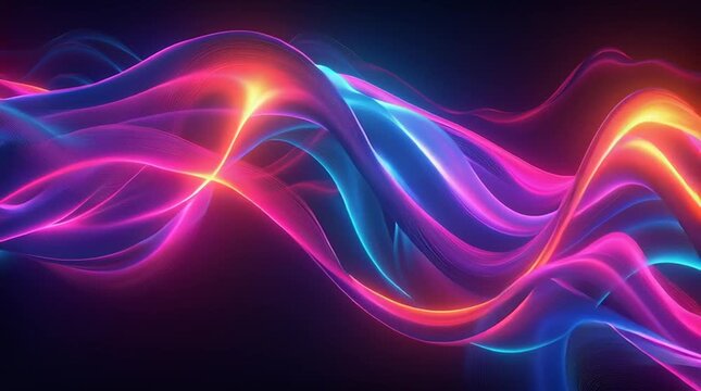Illustration Abstraite de Lignes N&eacute;on Fluides et Lumineuses sur Fond Sombre
